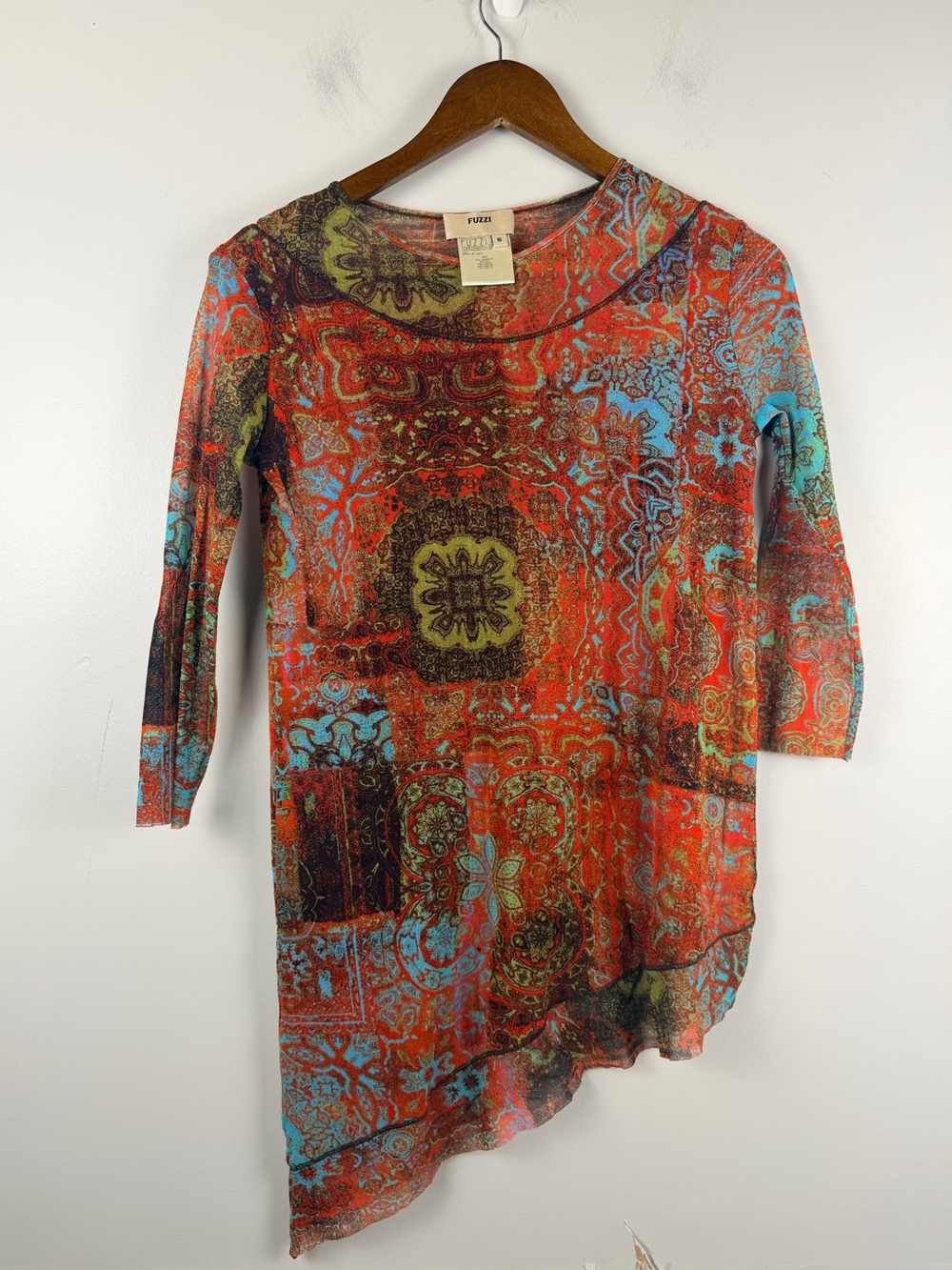 Fuzzi Italy Jean Paul Gaultier tapestry print mesh tulle tunic top size small